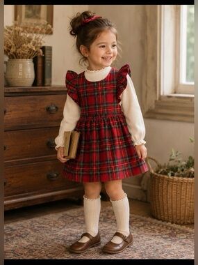 Vintage Celeste Red Tartan Wool Blend Dress Made in USA Holiday Plaid sz 6x